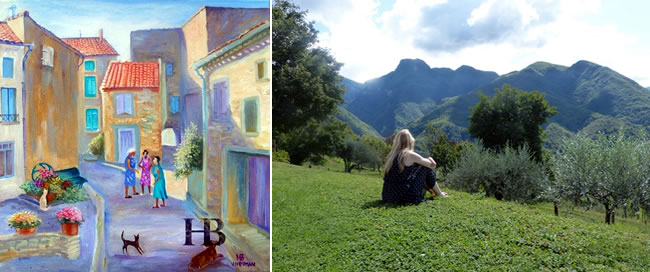 Painting by Varvara and the mountain view
