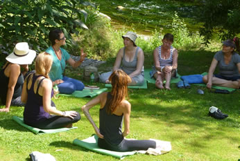 Yoga group at the watermill