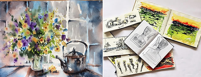Painting by Andrew Geeson and Sketchbook by Mike Willdridge at the watermill in Tuscany