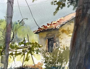 Painting tutor Pamme Turner at the watermill in Italy