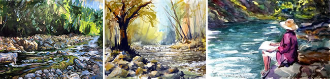 Painting the river Rosaro at the watermill in Tuscany