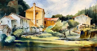 painting by Randy Hale at the watermill in Tuscany