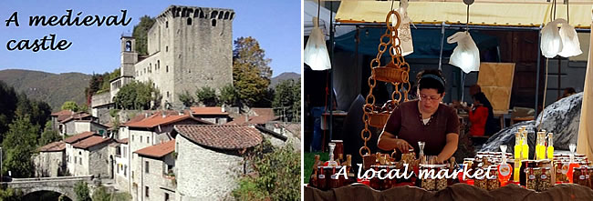 Locations around the watermill in Tuscany, Italy