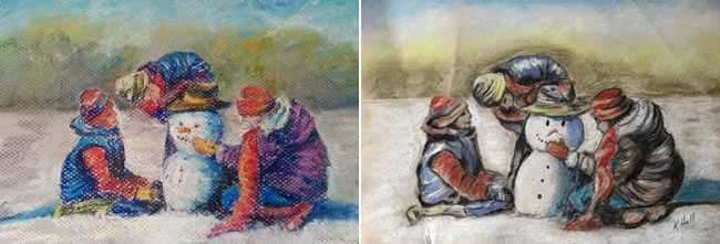 Students paintings from the watermill's online courses