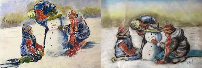 Student's paintings during the Watermill's online course