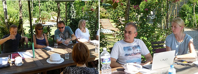 Scriptwriting sharing and listening at the watermill in Tuscany, Italy