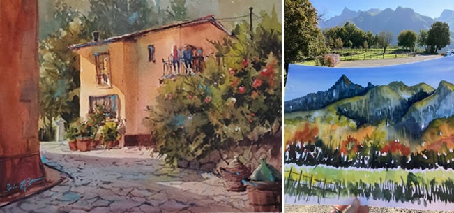 Paintings by Brienne Brown and Ali Hargreaves at the watermill in Italy