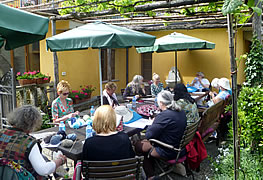 Knitting group at the watermill in Italy