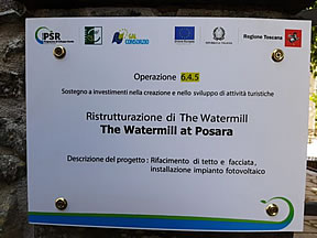 Gal notice for the watermill in Tuscany, Italy