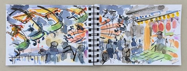 All the fun of the fair:  another couple of scintillating pages from Carl’s sketchbook