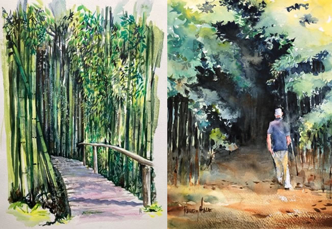 Paintings of the Watermill's bamboo forest in Italy