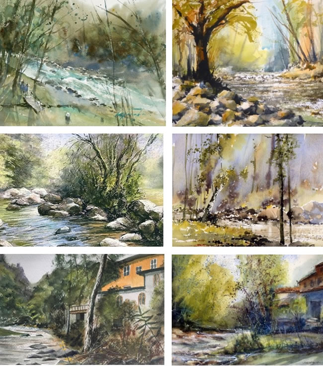 Watermill in Tuscany's river paintings