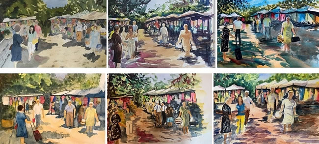 Students paintings of a french market
