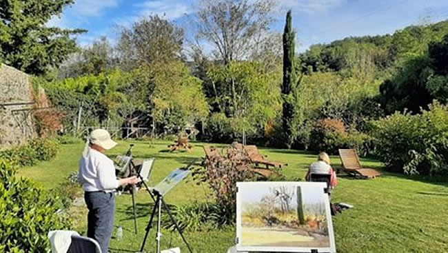 Painting in the Watermill's garden in Tuscany