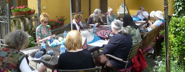 Busy knitting at the Watermill in Italy