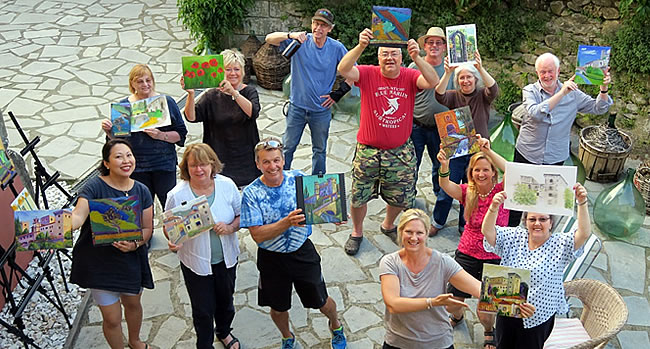 Maggie's painting group at the watermill in Tuscany Italy