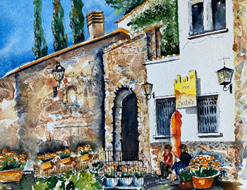 Painting by Ali Hargreaves a tutor at the watermill in Italy