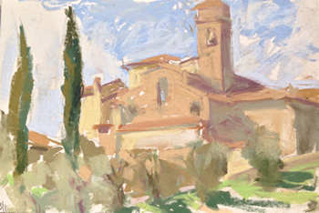 Painting by Mary Padgett a tutor at the watermill in Italy