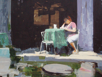 Painting tutor Mike Willdridge at the watermill in Italy
