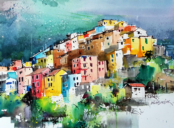 Painting by Milind Mulick a tutor at the watermill in Italy