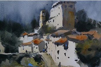 Painting by Paul Talbot-Greaves a tutor at the watermill in Italy