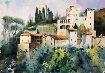 Painting by Randy Hale a tutor at the watermill in Italy