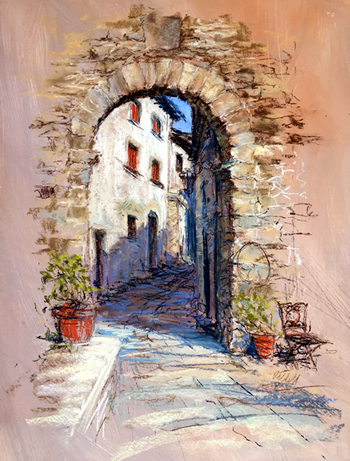 Painting by Rebecca De Mendonça a tutor at the watermill in Italy