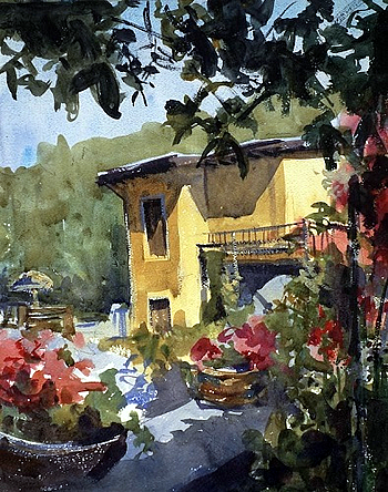 Painting by Sarah Yeoman a tutor at the watermill in Italy