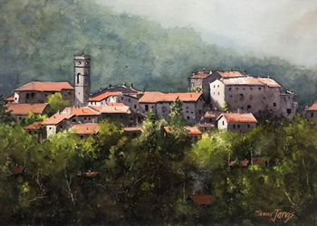 Painting by Terry Jarvis a tutor at the watermill in Italy